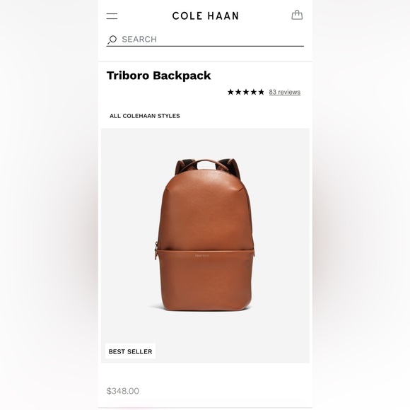 Cole Haan Triboro Leather Backpack in New British Tan - Picture 8 of 8